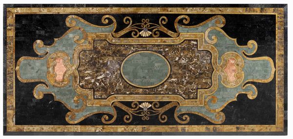 Tavolo in legno lastronato in marmi colorati. XIX-XX secolo  - Asta Dimore italiane - Associazione Nazionale - Case d'Asta italiane