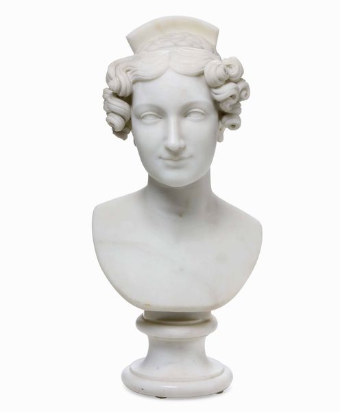 Busto muliebre. Marmo bianco Scultore neoclassico del XIX secolo  - Asta Dimore italiane - Associazione Nazionale - Case d'Asta italiane
