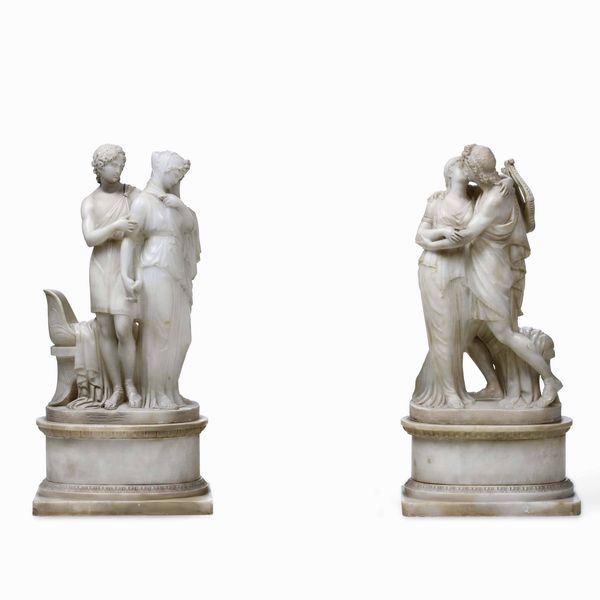 Orfeo ed Euridice. Coppia di sculture in alabastro. Arte neoclassica italiana XIX secolo  - Asta Dimore italiane - Associazione Nazionale - Case d'Asta italiane