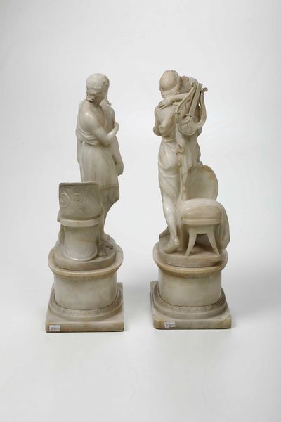 Orfeo ed Euridice. Coppia di sculture in alabastro. Arte neoclassica italiana XIX secolo  - Asta Dimore italiane - Associazione Nazionale - Case d'Asta italiane