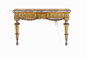 Coppia di consolles in legno intagliato e dorato. XIX-XX secolo  - Asta Dimore italiane - Associazione Nazionale - Case d'Asta italiane