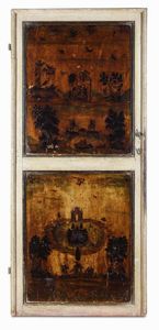 Quattro porte in legno laccato e dipinto ad arte povera, Veneto XVIII-XIX secolo  - Asta Dimore italiane - Associazione Nazionale - Case d'Asta italiane