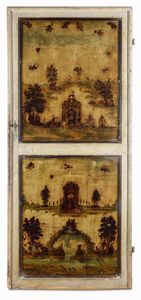 Quattro porte in legno laccato e dipinto ad arte povera, Veneto XVIII-XIX secolo  - Asta Dimore italiane - Associazione Nazionale - Case d'Asta italiane
