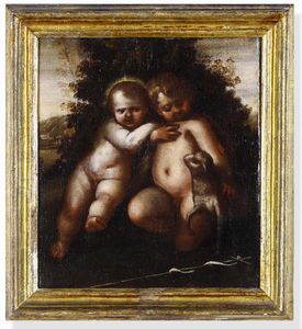 Scuola emiliana del XVII secolo Ges Bambino con San Giovannino  - Asta Dimore italiane - Associazione Nazionale - Case d'Asta italiane