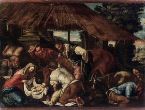 Jacopo Da Ponte detto Jacopo Bassano, nei modi di - Adorazione dei pastori