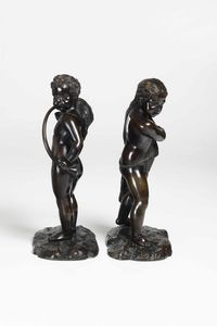 Allegorie della pesca e della caccia. Bronzo fuso e patinato. Fonditore del XIX-XX secolo  - Asta Dimore italiane - Associazione Nazionale - Case d'Asta italiane