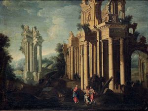 Gennaro Greco detto il Mascacotta, Bottega di : Capricci con rovine ed episodi tratti dal Nuovo Testamento  - Asta Dimore italiane - Associazione Nazionale - Case d'Asta italiane