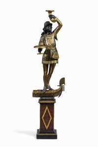 Moretto reggivaso in legno scolpito, dipinto e dorato. Arte veneziana del XIX secolo  - Asta Dimore italiane - Associazione Nazionale - Case d'Asta italiane