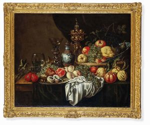 Johann Friedrich Grüber - Natura in posa con frutti, cristalli e porcellane