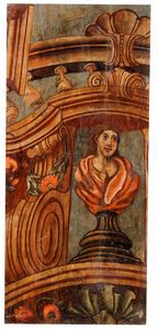 Quinta architettonica e edicola con Madonna con Bambino, boiserie in legno dipinto. Arte barocca italiana del XVIII secolo  - Asta Dimore italiane - Associazione Nazionale - Case d'Asta italiane