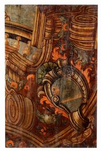 Quinta architettonica e edicola con Madonna con Bambino, boiserie in legno dipinto. Arte barocca italiana del XVIII secolo  - Asta Dimore italiane - Associazione Nazionale - Case d'Asta italiane