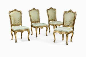 Insieme di otto sedie e due poltrone in legno intagliato e dorato. Roma XVIII secolo  - Asta Dimore italiane - Associazione Nazionale - Case d'Asta italiane