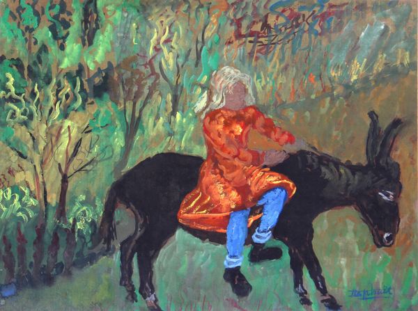 Antonietta RAPHAËL : Senza titolo (donna su asino)  - Asta Arte Moderna e Contemporanea - Associazione Nazionale - Case d'Asta italiane