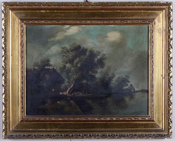 Scuola del XIX secolo Paesaggio fluviale  - Asta Dipinti Antichi - Associazione Nazionale - Case d'Asta italiane