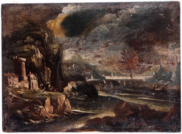 Scuola del XVIII secolo Paesaggio con figure  - Asta Dipinti Antichi - Associazione Nazionale - Case d'Asta italiane