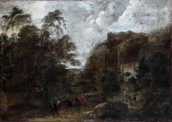 Scuola del XVIII secolo Paesaggio con viandanti  - Asta Dipinti Antichi - Associazione Nazionale - Case d'Asta italiane