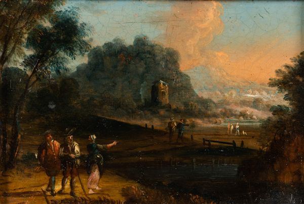 Scuola del XVIII secolo Paesaggi con scene di genere  - Asta Dipinti Antichi - Associazione Nazionale - Case d'Asta italiane