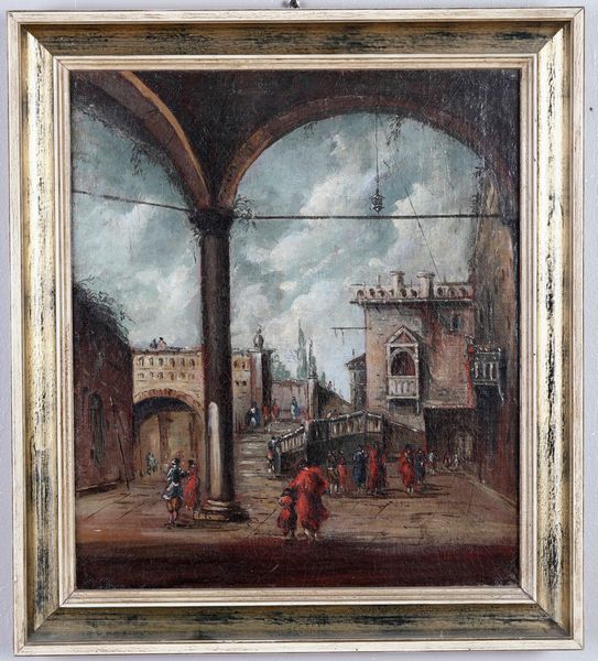 Francesco Guardi, alla maniera di : Scorcio di citt� con figure  - Asta Dipinti Antichi - Associazione Nazionale - Case d'Asta italiane