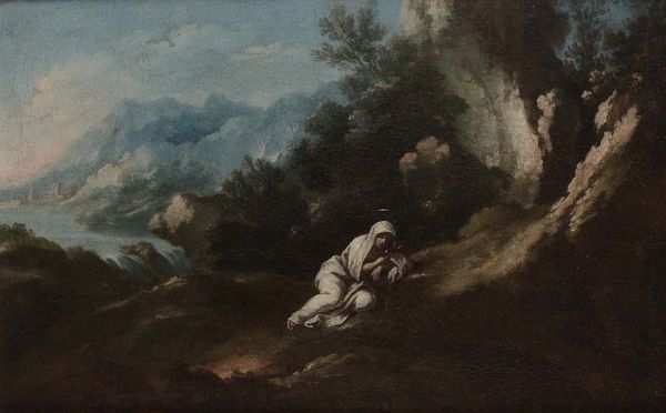 Scuola veneta del XVIII secolo Paesaggio con eremita  - Asta Dipinti Antichi - Associazione Nazionale - Case d'Asta italiane