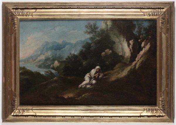 Scuola veneta del XVIII secolo Paesaggio con eremita  - Asta Dipinti Antichi - Associazione Nazionale - Case d'Asta italiane