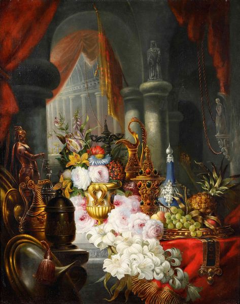 Scuola inglese del XIX secolo Natura in posa con fiori, frutti e porcellane  - Asta Dipinti Antichi - Associazione Nazionale - Case d'Asta italiane