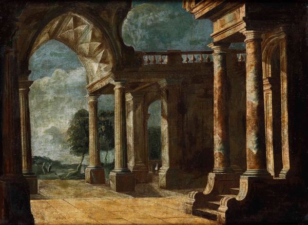 Scuola del XVIII secolo Vedute con capricci  con architetture  - Asta Dipinti Antichi - Associazione Nazionale - Case d'Asta italiane
