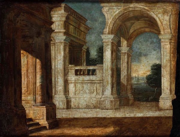 Scuola del XVIII secolo Vedute con capricci  con architetture  - Asta Dipinti Antichi - Associazione Nazionale - Case d'Asta italiane