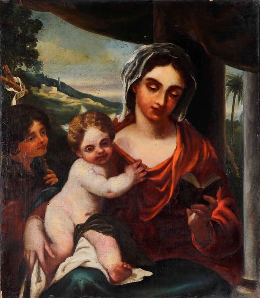Scuola del XVII secolo Madonna con Bambino e San Giovannino  - Asta Dipinti Antichi - Associazione Nazionale - Case d'Asta italiane