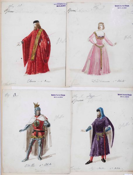 Scuola del XIX secolo Figurini per l�Otello di Verdi. Sartoria Teatrale Chiappa  - Asta Dipinti Antichi - Associazione Nazionale - Case d'Asta italiane