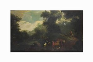 Scuola del XVIII secolo Paesaggio con contadini e viandanti  - Asta Dipinti Antichi - Associazione Nazionale - Case d'Asta italiane