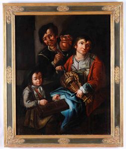 Giovanni Battista Cipper detto il Todeschini , nei modi di - Musici con ghironda, salterio e pipa