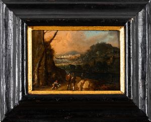Scuola del XVIII secolo Paesaggi con scene di genere  - Asta Dipinti Antichi - Associazione Nazionale - Case d'Asta italiane