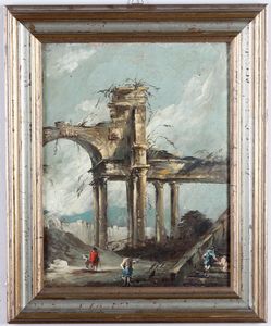 Francesco Guardi, alla maniera di : Paesaggi con rovine e figure  - Asta Dipinti Antichi - Associazione Nazionale - Case d'Asta italiane