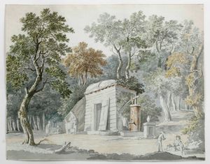 Scuola della fine del XVIII secolo Paesaggio con personaggi  - Asta Dipinti Antichi - Associazione Nazionale - Case d'Asta italiane