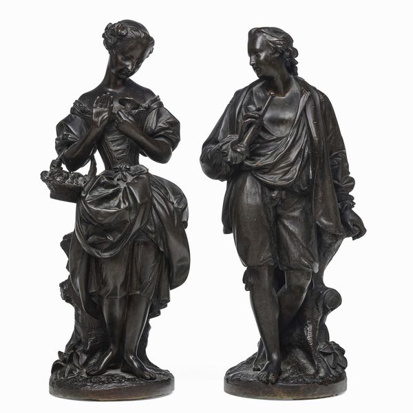 Fonditore d�oltralpe (Francia ?) del XIX secolo Coppia di pastorelli  - Asta Scultura del XIX e XX secolo - Associazione Nazionale - Case d'Asta italiane