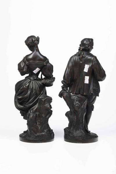 Fonditore d�oltralpe (Francia ?) del XIX secolo Coppia di pastorelli  - Asta Scultura del XIX e XX secolo - Associazione Nazionale - Case d'Asta italiane