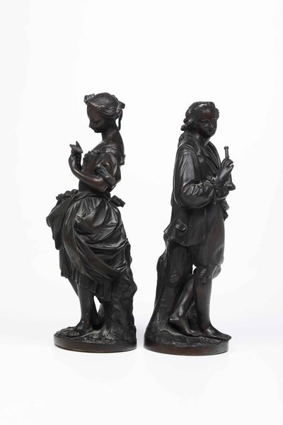Fonditore d�oltralpe (Francia ?) del XIX secolo Coppia di pastorelli  - Asta Scultura del XIX e XX secolo - Associazione Nazionale - Case d'Asta italiane