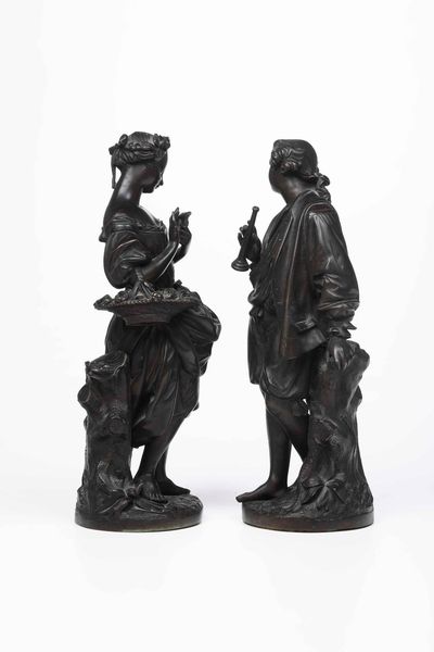 Fonditore d�oltralpe (Francia ?) del XIX secolo Coppia di pastorelli  - Asta Scultura del XIX e XX secolo - Associazione Nazionale - Case d'Asta italiane