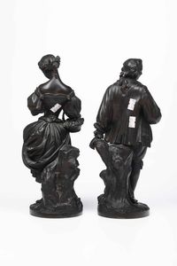 Fonditore d�oltralpe (Francia ?) del XIX secolo Coppia di pastorelli  - Asta Scultura del XIX e XX secolo - Associazione Nazionale - Case d'Asta italiane