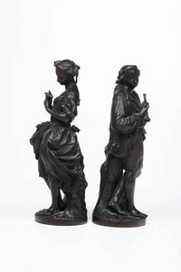 Fonditore d�oltralpe (Francia ?) del XIX secolo Coppia di pastorelli  - Asta Scultura del XIX e XX secolo - Associazione Nazionale - Case d'Asta italiane