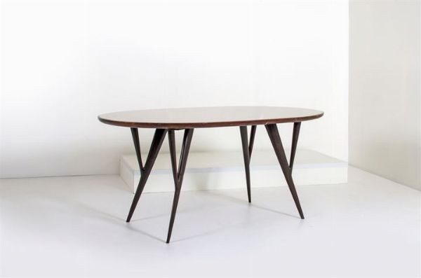 PRODUZIONE ITALIANA : Tavolo ovale in legno con piano in vetro.Anni '50cm 78x178x94  - Asta Asta 145 - Design - Associazione Nazionale - Case d'Asta italiane