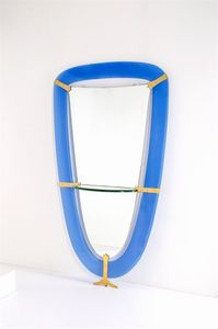 CRISTAL ART - Specchiera con cornice in cristallo colorato, vetro specchiato, rifiniture in ottone lucido.Anni '50cm 201x118
