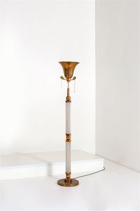 VENINI - Lampada da terra con fusto in vetro a canne, base e particolari in ottone.Anni '50h cm 175