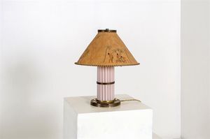 VENINI - Lampada da tavolo con fusto in canne di vetro, base e fascia in ottone.Anni '30h cm 41