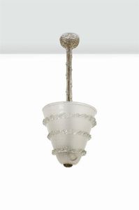 BAROVIER - Lampada a sospensione con campana in vetro satinato decorato a nastri di vetro applicati a caldo.Anni '50cm 80 [..]