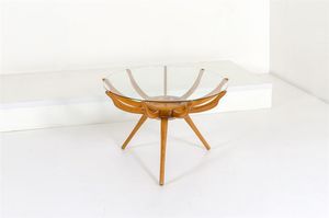 DE CARLI CARLO - Tavolino con struttura in legno, piano in vetro.Anni '50cm 47,5x71