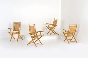 PRODUZIONE ITALIANA - Quattro sedie con struttura in giunco, sedili e schienali in paglia.Anni '50cm 94x52x56