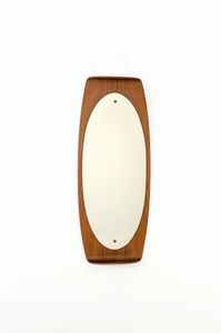 CAMPO & GRAFFI - Specchio in legno di teak curvato e vetro specchiato.Prod. Home anni '60cm 115x47