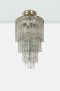 BAROVIER - Lampadario con struttura in metallo con elementi pendenti in vetro di Murano.Anni '60cm 120x60Difetti ai vetri