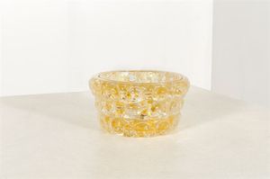 BAROVIER ERCOLE - Ciotola in vetro di Murano lavorato a lenti con inclusione di foglia d'oro.Anni '40cm 6x12